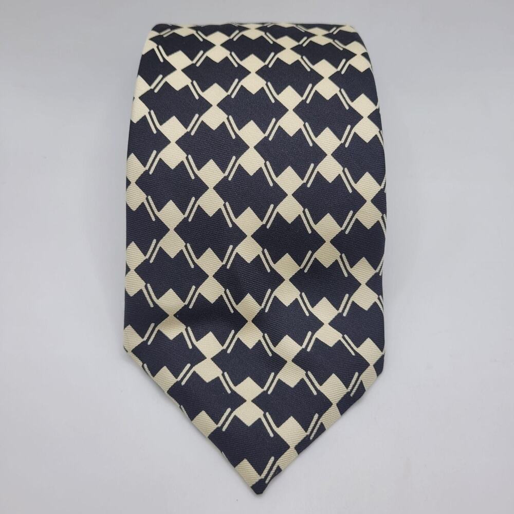 VTG Polo By Ralph Lauren Tie Black Cream Geometric Silk Necktie Handmade Preppy
